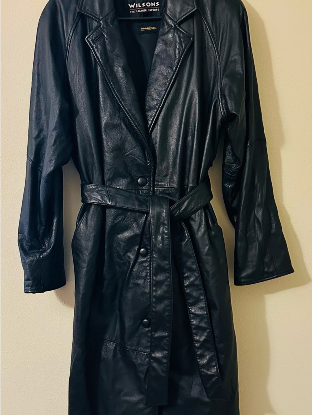 Wilsons Leather Black Belted Leather Trench